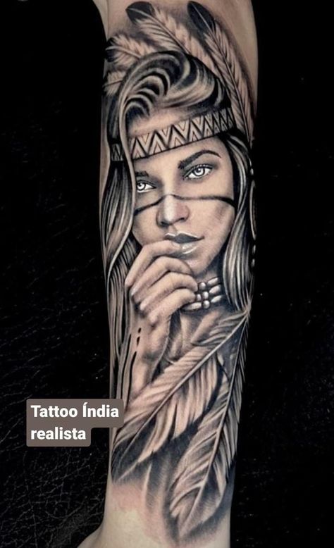 Native American Female Warrior Tattoo, Indian Skull Tattoos Warriors, Indian Tribe Tattoo, Indian Women Tattoo, Native Indian Tattoos, Sugar Skull Art Drawing, Indian Girl Tattoos, Indian Skull Tattoos, Native American Tattoo Designs