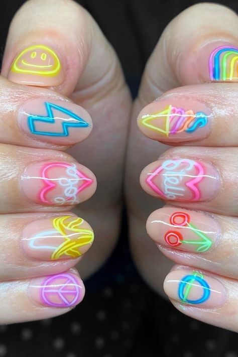 Summer Funky Nails, Neon Light Nails, Neon Nail Art Designs, Nails Gorgeous, Nail White, Neon Nail Art, Nails Styles, Nail Hacks, Neon Nail Designs