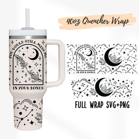 2 Designs 40oz Quencher Stanley tumbler full wrap Tumbler Skeleton Magic Moon Celestial Fl #sublimationdesigns #tumblerdesigns #vinyldesigns #sublimationideas #tumblerwraps #svg Png Tumbler Wraps, 40oz Tumbler Wrap, 40 Oz Tumbler Wraps, 40oz Tumbler Ideas, Glass Tumbler Design, Inspirational Tumbler, Trendy Water Bottles, Stanley Adventure, Magic Moon