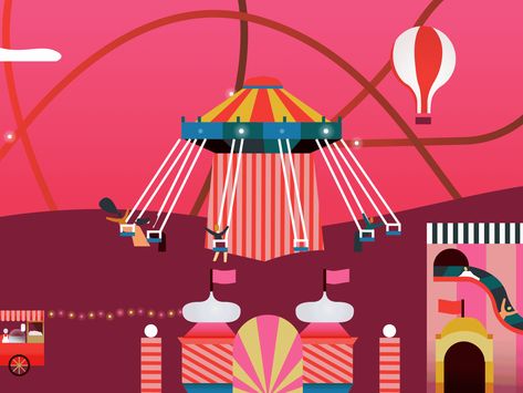 Pink carousel by ILLO on Dribbble Carousel Gif, Carousel Animation, Amusement Park Illustration, Pink Carousel, Carnival Design, Chinese New Year Design, Motion Graphics Inspiration, Carnival Rides, Fun Fair