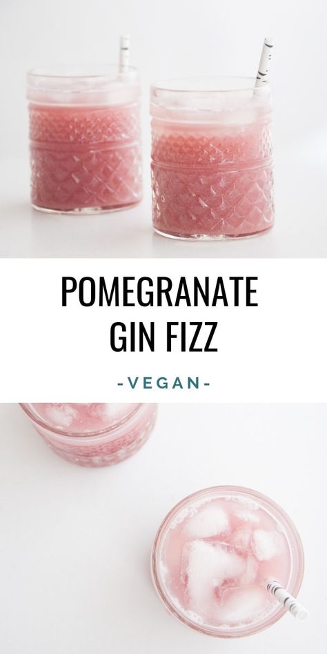 Refreshing vegan Pomegranate Gin Fizz made with fresh Pomegranate Seeds. It's the perfect summer drink! You can easily make a non-alcoholic, kid-friendly version. | ElephantasticVegan.com #elephantasticvegan #ginfizz #pomegranate #cocktail #drink Pomegranate Cocktail, Pomegranate Gin, Gin Fizz Recipe, Vegan Cocktails, Virgin Drinks, Perfect Summer Drink, Vegan Blog, Gin Drinks, Chin Chin