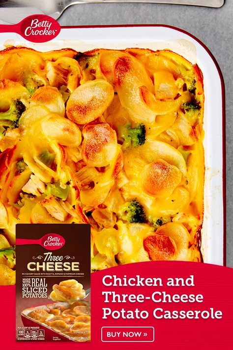 Scalloped Potatoes And Chicken Casserole, Recipes Using Boxed Scalloped Potatoes, Box Scalloped Potatoes Recipes, Boxed Scalloped Potatoes Recipes, Scalloped Potatoes And Chicken, Betty Crocker Scalloped Potatoes, Evening Recipes, Cheese Potato Casserole, Scalloped Potato Casserole