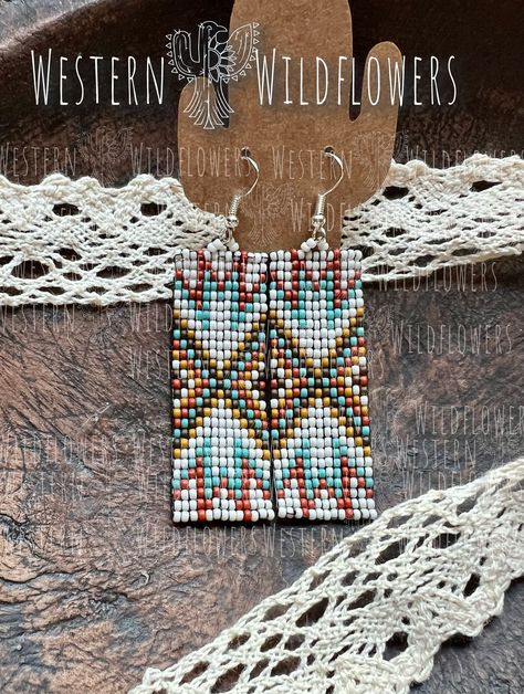 Rectangle Beaded Earrings, Native Beaded Earrings Patterns, Western Beaded Earrings, Beaded Belts Patterns, Native Earrings, Beaded Hat Bands, Seed Bead Jewelry Patterns, Earrings Western, Native Beading Patterns