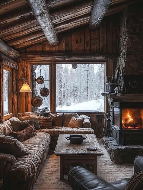 Cabin Aesthetic Living Room, Norwegian Farmhouse, Cozy Cabin Interior, Cabin Living Room, Cabin Aesthetic, Aesthetic Living Room, Cabin Interiors, Cabin Living, Winter Home