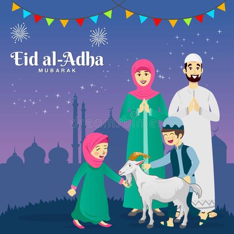 Eid al Adha greeting card. cartoon muslim family celebrating Eid al  Adha with #Sponsored , #AD, #Sponsored, #Adha, #Eid, #family, #greeting Hari Raya Haji, Eid Ul Adha Images, Raya Haji, Eid Adha Mubarak, Eid Al Adha Greetings, Eid Greeting Cards, Eid Ul Azha, Eid Mubarak Images, Eid Adha