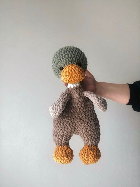 Mallard Duck Snuggler | Mallard Duck Lovey | Crochet Ducky Crochet toys ideas #crochettoysideas #crochet #crochettoy #crochetpattern #crochetpatterns 2.744 Ducky Crochet, Duck Snuggler, Duck Lovey, Lovey Crochet, Lovey Pattern, Lucky Duck, Chenille Yarn, Mallard Duck, Fun Crochet Projects