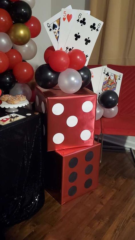 Casino Party Centerpieces Diy, Casino First Birthday, Casino 80th Birthday, 50th Birthday Party Ideas For Men Casino Theme, Bingo Signs Ideas, Card Party Decoration Ideas, Halloween Casino Party, 60th Casino Birthday Ideas, Casino Office Party