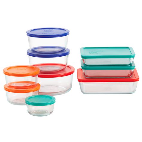 Pyrex® Simply Store, Glass Storage Container, Multi Color, 18 Piece - Walmart.com Pyrex Storage, Pyrex Glassware, Pyrex Set, Glass Storage Containers, Food Storage Container Set, Food Storage Container, Glass Food Storage, Glass Food Storage Containers, Pyrex Glass