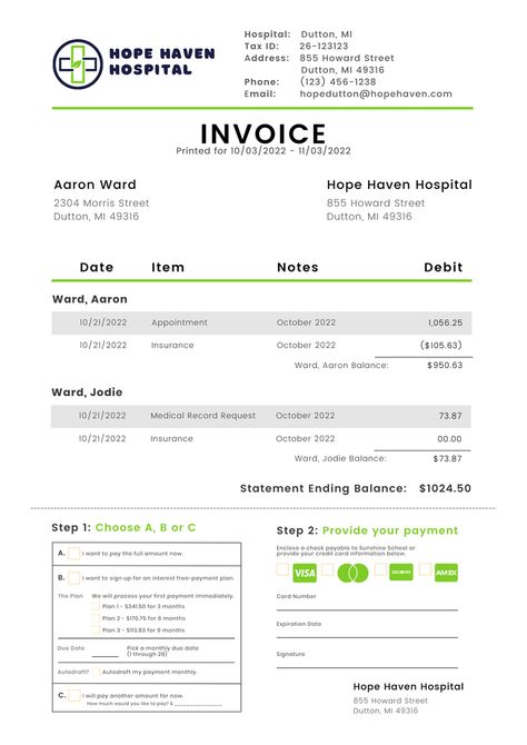 4 Invoice Examples for Medical Record Requests — Etactics Medicine Receipt, Hospital Bill Receipt, Usa Hospital, Medication Administration Record Sheet, Hospital Bill Invoice, Invoice Example, Health Information Management, Military Leave Billing Format, Cute Tumblr Pictures