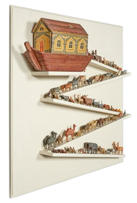 German Painted and Lithographed Noah's Ark. With over ninety carved and painted animals and Figures; Together with a Custom Display Panel. Diy Noah's Ark Boat, Noah's Ark Animals, Noah Ark, Painted Animals, Bible Crafts Sunday School, Church Nursery, Sunday School Crafts For Kids, Bible School Crafts, Bible Crafts For Kids