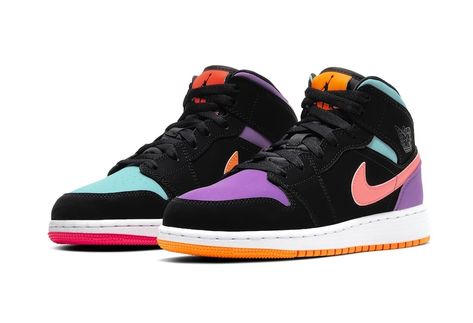 Air Jordan 1 Mid Gs, Dr Shoes, Jordan Shoes Girls, Nike Air Jordan 1 Mid, Nike Air Shoes, Cute Nike Shoes, High Sneakers, Hype Shoes, Cute Nikes