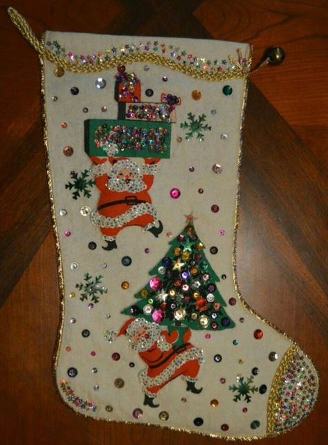 Vintage 1959 Hiawatha Christmas stocking Vintage Christmas Crafts, Felt Christmas Stockings, Vintage Christmas Stockings, Xmas Stockings, Old Christmas, Felt Christmas Ornaments, Christmas Memory, Christmas Sewing, Merry Little Christmas