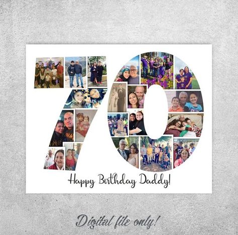 70th Birthday Gift Number Photo Collage Memorial Collage - Etsy Photo Collage Ideas, Number Photo Collage, Collage Ideas, 70th Birthday Gifts, Unique Baby Gifts, Handmade Ideas, Mothersday Gifts, Picture Collage, 70th Birthday