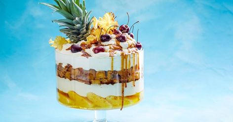 For a cocktail you can share try this pineapple, coconut custard and rum layered trifle. Pina Colada Trifle Recipe, Christmas Trifle Recipes, Trifle Bowl Recipes, Pineapple Jelly, Trifle Recipes, Caribbean Party, Christmas Trifle, Delicious Christmas Desserts, Trifle Bowl