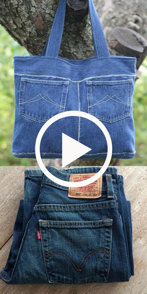 Jeans Bag Diy, Denim Bags From Jeans, Återvinna Jeans, How To Make Jeans, Diy Bags Jeans, Bag From Old Jeans, Tas Denim, Blue Jean Purses, Diy Tricot