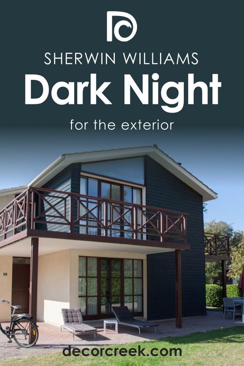 Dark Night SW 6237 Paint Color by Sherwin-Williams Sw Dark Night, Sherwin Williams Dark Night, Grey Window Frames, Grey Windows, House Trim, Sherwin Williams Paint Colors, Farm Style, House Paint Exterior, Exterior Trim