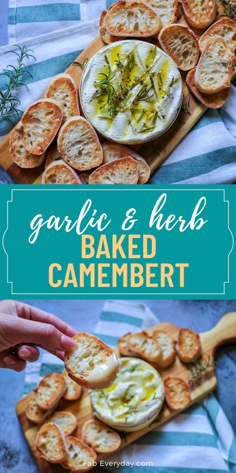 Wonder how to serve Camembert cheese? The easiest way is to make Camembert baked in the box! I'm sharing a foolproof 20-minute Camembert appetizer recipe today. This delicious, gooey baked Camembert appetizer dip is impressive enough to serve to guests while being deceptively easy to make. Click or visit FabEveryday.com for the recipe and cooking tips and suggestions for what to serve with baked Camembert. Camembert Baked, Baked Camembert Recipe, Camembert Recipes, Cheese Recipes Appetizers, Party Food Bar, Baked Camembert, Meat Free Recipes, Party Appetizers Easy, Baked Cheese