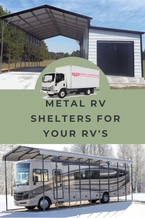 Metal Building With Rv Storage, Metal Rv Carport Ideas, Camper Shelter Ideas, Rv Garage House Plans, Rv Shelter Ideas, Porch For Rv, Camper Shelter, Metal Rv Carports, Rv Canopy