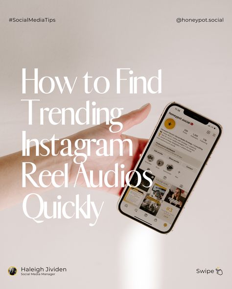 Sometimes the hardest part of creating a Reel is finding the right trending audio to pair with it. Stop endlessly scrolling looking for the perfect choice and use these four tips to quickly find trending audios for Reels! 🍯 Save this post for the next time you need to find a trending audio. #TrendingReel #ReelAudio #ViralAudio #TrendingTunes #ReelLife #ReelTrends #SocialMediaStrategy #ContentStrategy #SocialMediaTips #ReelTips #InstagramTips #SocialMediaMarketing Trending Audio Instagram, Arrow Pointing Up, Audio Ideas, Stop Scrolling, Song Suggestions, Social Strategy, Instagram Reel, The Hardest Part, Trending Music