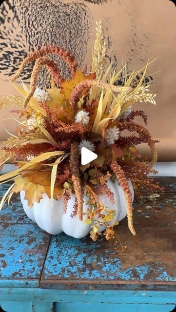 Farmshenanigans Wesley Turner on Instagram: "Don’t Carve Your Faux Pumpkin! Do this instead! This is the easiest way to create a pumpkin centerpiece for fall without creating a mess! If you’ve ever tried to carve a faux pumpkin you’ve experienced the foam mess that comes along with that, this way there’s no mess and you can reuse the faux pumpkin year after year. What do you think? Will you try it?" Foam Pumpkin Centerpieces, Pumpkin Floral Arrangements Diy, Flower Pumpkin Arrangements, Foam Pumpkin Decorating Ideas, Pumpkin Centerpieces Fall, Pumpkin Centerpieces Diy, Craft Pumpkin Carving, Autumn Arrangements, Flower Pumpkin