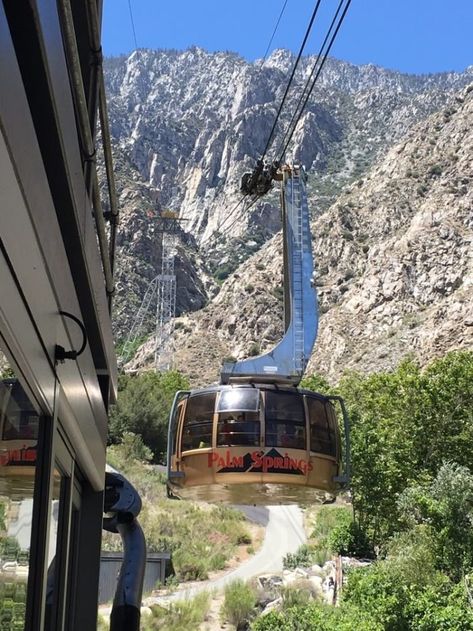 But this isn't just any average tram. The Palm Springs Aerial Tramway is the largest rotating aerial tramway in the entire world. Yes, you read that right -- the world. Traveling California, Palm Springs Architecture, California Attractions, Aerial Tramway, Palm Springs Bachelorette, Zipline Adventure, Travel California, Spring Hiking, Fun Adventures