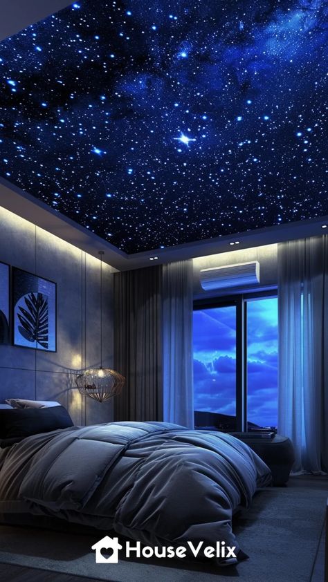 Celestial Bedroom Decor, Led Lights Bedroom Aesthetic, Celestial Bedroom, Led Lights Bedroom, Galaxy Bedroom, Sky Ceiling, Led Lighting Bedroom, Aesthetic Apartment, Ceiling Murals