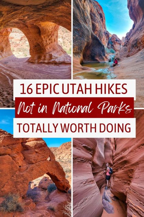 Discover the best hikes in Utah not in National Parks with our travel guide! Perfect for your Utah vacation, this guide features must-do trails and hidden gems in areas like Moab, St. George, and Grand Staircase-Escalante. From scenic state parks to family-friendly paths, these hikes are a fantastic addition to your Utah bucket list. Ideal for road trips, these trails belong on your USA bucket list of top US destinations for hiking in Utah. Utah Must See Bucket Lists, Gunlock Falls Utah, Bluff Utah, Hanksville Utah, Hiking In Utah, Hikes In Utah, Utah Bucket List, Utah Hiking, Things To Do In Utah