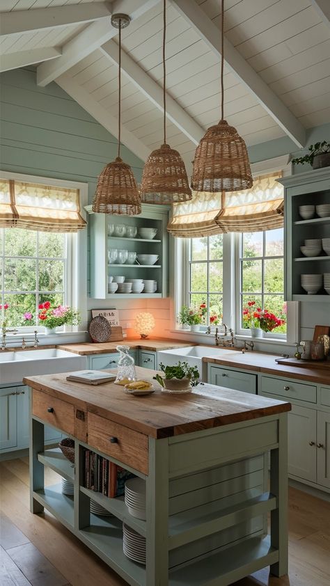 Nantucket Style Kitchen, Cottagecore Bedroom Aesthetic, Beach Cottage Kitchens, Coastal Cottage Kitchen, Practical Magic House, Home Redesign, White Farmhouse Sink, Coastal Kitchen Design, Coastal Kitchen Decor