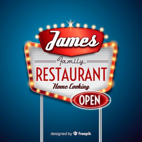 Restaurant Signage Design, Restaurant Signage, Retro Signage, Billboard Signs, Restaurant Signs, Retro Sign, Family Restaurants, Old Signs, Retro Lighting