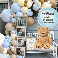 BABY Block Balloon Boxes, White Transparent BABY Boxes for baby shower, Baby Shower Decorations, Gender Reveal, Balloon BABY Shower Boxes, Baby Shower Photo Prop | Posh Party Kits Baby Shower Bear Theme Boy, Blue And Brown Baby Shower, Animal Baby Shower Centerpieces, Teddy Bear Baby Shower Decorations, Teddy Bear Baby Shower Theme, Balloon Boxes, Baby Blocks Baby Shower, Boy Baby Shower Decor, Baby Shower Box