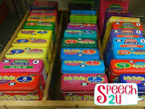 15 Ideas for Organizing Speech Materials: Round Up Post - Speech 2U Speech Room Organization, Deck Organization, Speech Therapy Organization, Index Card Holders, Slp Organization, Binder Labels, Ideas For Organizing, Clear Bins, Card Box Holder