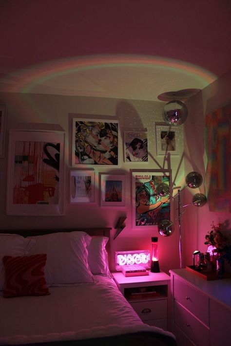 Disco Apartment, Neon Disco, Moving In Together, Cozy Room Decor, Aesthetic Rooms, Dreamy Room, Apartment Decor Inspiration, Dream Room Inspiration, Room Makeover Bedroom