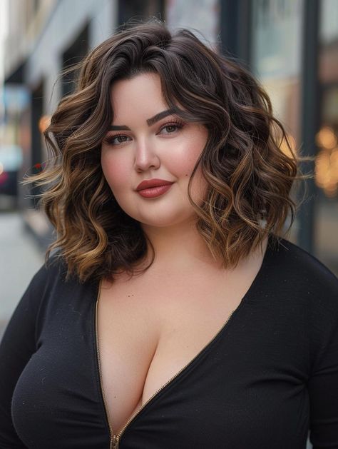 Best Haircuts for Plus-Size Individuals: Stylish and Flattering Ideas Cabelo Plus Size, Short Hair For Chubby Faces, Plus Size Hairstyles, Curly Lob, Best Haircuts, Slimmer Face, Haircuts For Curly Hair, Hairstyle Look, Types Of Curls