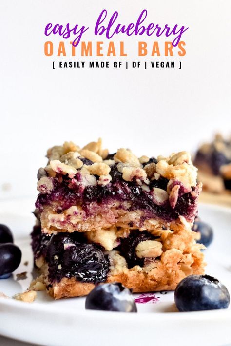 Blueberry Oatmeal Bars: These blueberry oatmeal bars are just the right amount of sweet with their juicy blueberry filling, soft and buttery oatmeal crust, and golden crumb topping! Contains no eggs, and can easily be made gluten free and dairy free! | stressbaking.com @stressbaking #stressbaking #oatmeal #blueberry #easyrecipe #bars #blueberrybars #glutenfree #eggfree #oatmealbars #summer #dairyfree #vegan Blueberry Breakfast Bars, Blueberry Muffin Bread, Oatmeal Crust, Oatmeal Blueberry, Brownie Brittle, Blueberry Filling, Blueberry Bars, Dairy Allergy, Recipes Rice