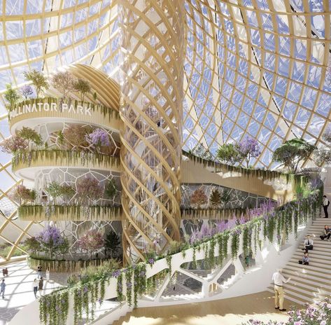 Pollinator Park for the European Comission by Vincent Callebaut Vincent Callebaut, Green Chemistry, European Commission, Natural Ecosystem, Vr Experience, Parking Design, Sustainable Architecture, 판타지 아트, Futuristic Architecture