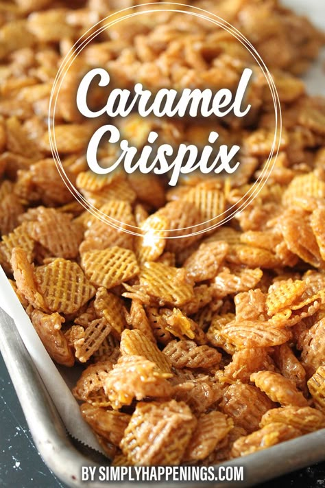 Caramel Crispix Recipe, Crispix Snack Mix, Caramel Chex Mix, Caramel Chex, Chex Mix Recipes Sweet, Watermelon Jello, School Movie Night, Crunchy Caramel, Cereal Snacks