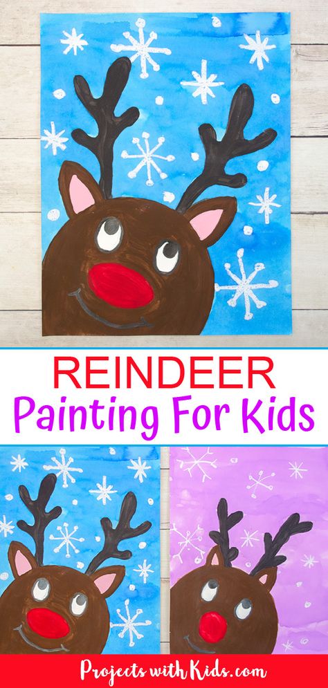 This reindeer painting idea for kids is just the cutest! Kids will have fun painting their reindeer looking up at the falling snow. Three printable templates included making this Christmas art easy for kids of all ages. #projectswithkids #christmasart #kidsart #reindeercrafts Christmas Art Easy, Painting Reindeer, Kids Christmas Painting, Reindeer Painting, Christmas Art For Kids, Christmas Art Projects, Christmas Canvas Art, Christmas Paintings On Canvas, Kids Painting