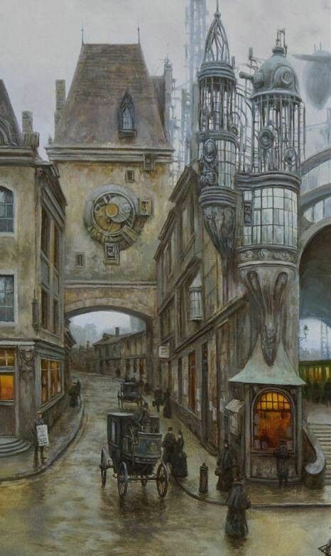 Ville Steampunk, Steampunk City, Steampunk Artwork, Anton Pieck, Steampunk Aesthetic, Neo Victorian, Victorian Steampunk, Fantasy City, Fantasy Places