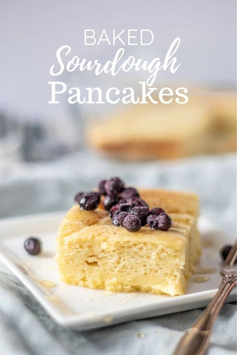 Baked sourdough pancakes are a delicious, buttery, and simple breakfast. This sourdough pancake recipe combines sourdough starter, eggs, a touch of sweetness to make a fluffy, irresistible dish. The perfect make-ahead breakfast: you only need a few ingredients, and it only takes 5 minutes of prep time before tossing it into the oven. #ablossominglife #sourdough #sourdoughpancakes Sourdough Baked Pancake, Sourdough Pancake Recipe, Sourdough Starter Pancakes, Sourdough Pancakes Recipe, Fermented Bread, Food Dinners, Nourishing Recipes, Bread Ideas, Sourdough Pancakes