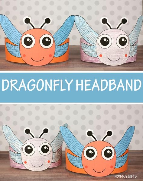 Dragonfly Headband - Non-Toy Gifts Bug Headband Craft, Dragonfly Headband, Diy Dragonfly, Insect Craft, Animal Crafts Preschool, Dragon Fly Craft, Insects Preschool, Bugs Preschool, Fly Craft