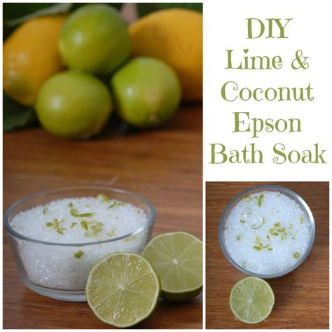 DIY Lime & Coconut Epson Bath Soak | Natural Health Body Care Diy, Diy Bath Soak, Honey Lotion, Coconut Sugar Scrub, Homemade Lotion Bars, Coconut Bath, Epson Salt, Bath Salts Diy, Homemade Beauty Recipes