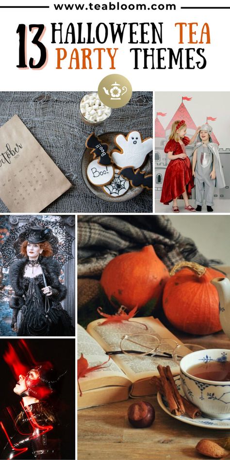 Throw a frightfully fun Halloween tea party! Get inspired by these 13 creative themes, from spooky to whimsical. Tea Party Themes, Witches Tea Party, Bridal Shower Tea Party Theme, Tea Party Crafts, Witches Tea, Halloween Tea Party, Traditional Halloween, Blooming Tea, Tea Party Theme