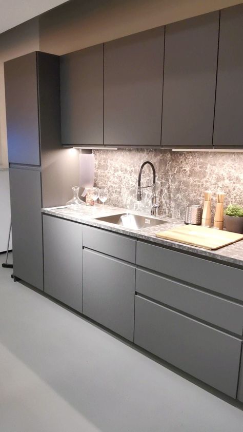 small modern kitchen ideas interior design Ikea Gray Kitchen Cabinets, Ikea Gray Kitchen, Cucina Voxtorp Ikea, Voxtrop Ikea Kitchen Grey, Ikea Kitchen Gray, Grey Kitchen Ikea, Dark Gray Kitchen Ideas, Cucina Ikea Voxtorp, Ikea Voxtorp Kitchen Grey