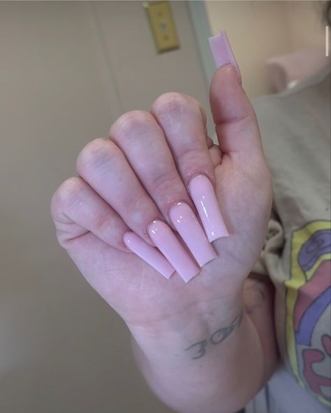 Long Square Acrylic Nails One Color, Acrylic Nails Square Solid Color, Long Basic Acrylic Nails, Medium Pink Nails, Simple Long Nails, Acrylic Nails Solid Color, Solid Color Acrylic Nails, Baby Pink Nails Acrylic, Acrylic Nails Square