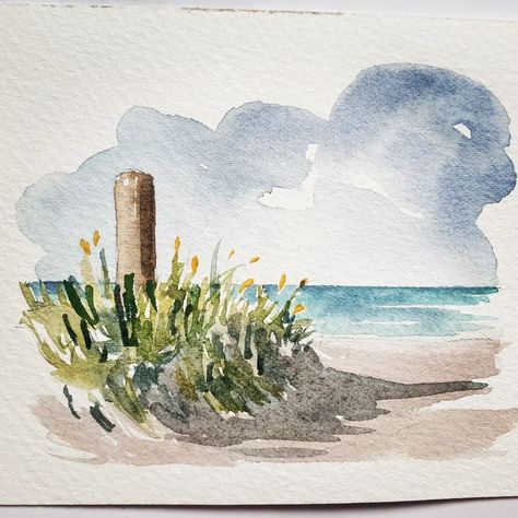 Instagram Simple Watercolour Ideas, Watercolour Inspiration Simple, Simple Beach Painting, Simple Watercolour Painting, Minimalist Watercolor Painting, Watercolour Beach, Painted Cards, Watercolor Beach, Watercolor Girl