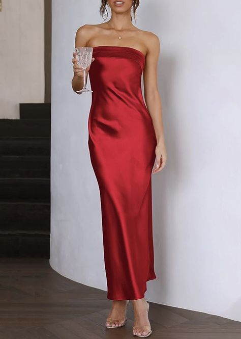 Caracilia Womens Satin Tube Sexy Backless Cut Out Formal Wedding Guest Evening Party Maxi Dresses Tube Dress Outfit, Wedding Guest Maxi Dress, Maxi Dress Fall, Maxi Dress Wedding Guest, Maxi Dresses Fall, Elegant Maxi Dress, New Years Dress, Maxi Dress Cocktail, Satin Maxi Dress