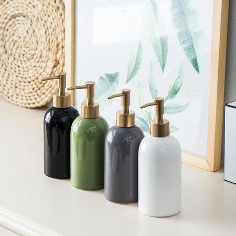 Scandinavian minimalist ceramic dispenser Gold pomp spray | Etsy Loft Apartment Decorating, Ceramic Soap Dispenser, Scandinavian Minimalist, Hand Soap Dispenser, Ceramic Bottle, Kitchen Soap, Pump Bottle, Kitchen Soap Dispenser, Bathroom Soap Dispenser