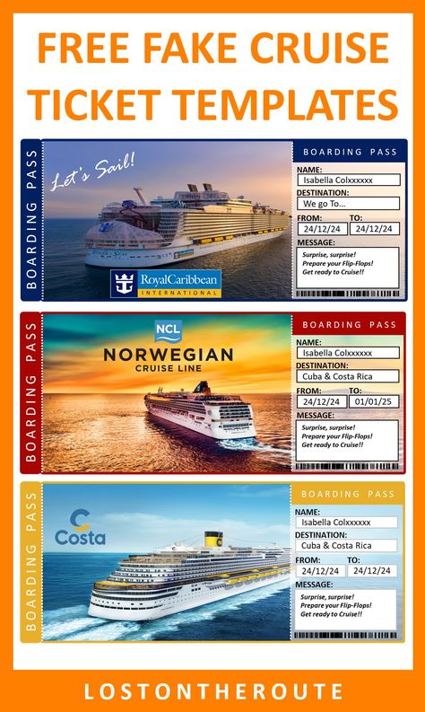 Do you need a Customizable and Printable Cruise Ticket Template? Here you have it! Free to Download, piece of cake to edit, easy to print and awesome for making a great surprise :) Enjoy! :) #cruise #ship #ticket #boardingpass #boarding #pass #template #fake #free #download #customize #print #printable #cruiseship #royalcarribean #surprise #gift #trip #reveal #announcement Cruise Tickets Surprise, Cruise Boarding Pass Template Free, Cruise Ticket Template Free, Cruise Announcement Surprise, Cruise Reveal Ideas Surprise, Cruise Surprise Ideas For Kids, Surprise Cruise Reveal Ideas For Kids, Royal Carribean Cruise, Ticket Template Free