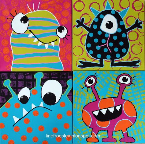 Acrylic Nursery, Primary School Art, Classe D'art, Elementary School Art, Cartoon Monsters, Cool Art Projects, Elementary Art Projects, Kindergarten Art, School Art Projects