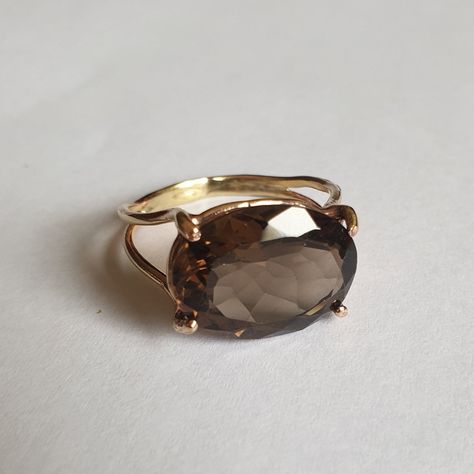 Gold Ring Big, Oval Gold Ring, Statement Gold Ring, Smokey Quartz Ring, Stone Ring Design, Handmade Gold Ring, Smoky Quartz Ring, Ring Elegant, Gold Statement Ring